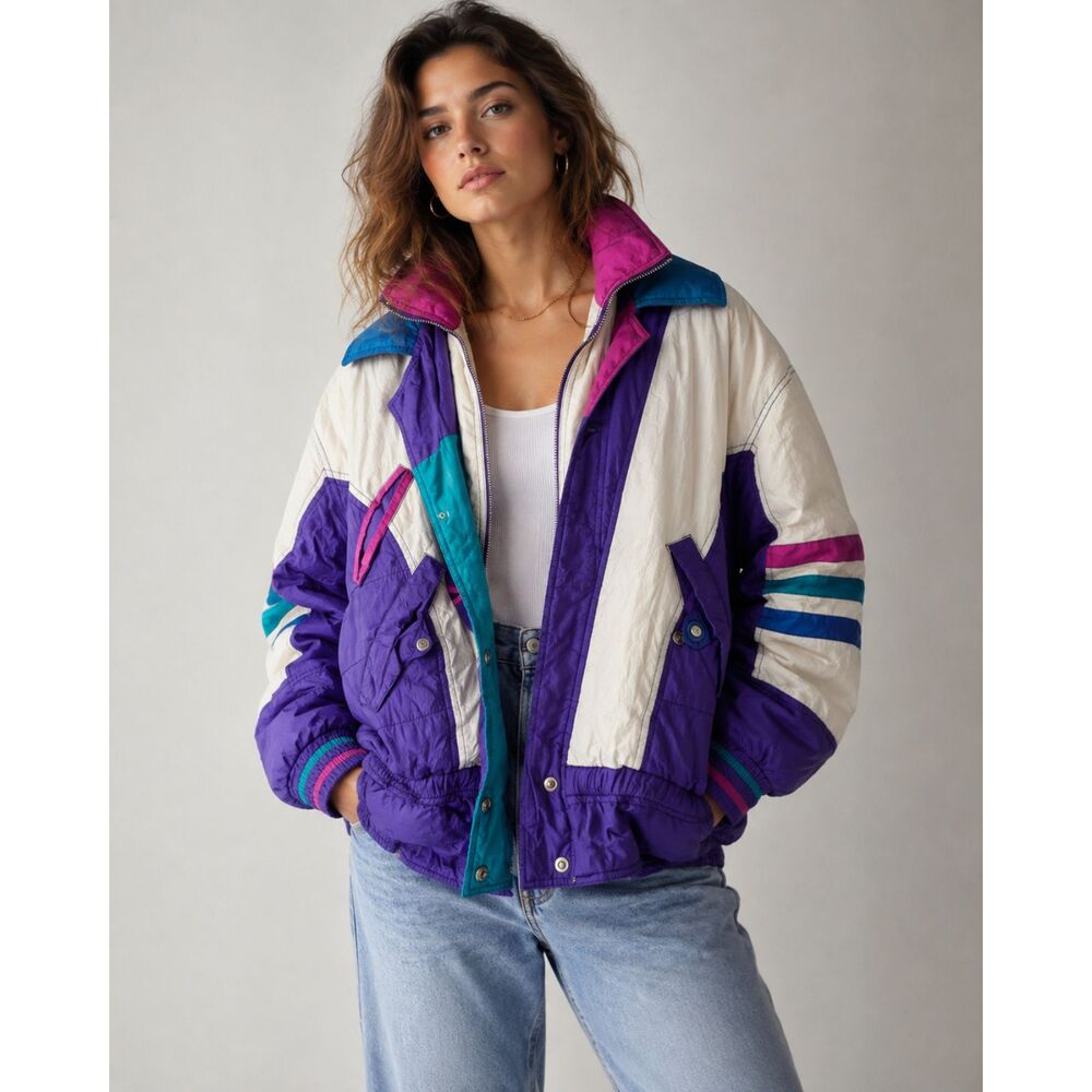Vintage 80s 90s East West Colorblock Ski Women’s Jacket Size M Oversized